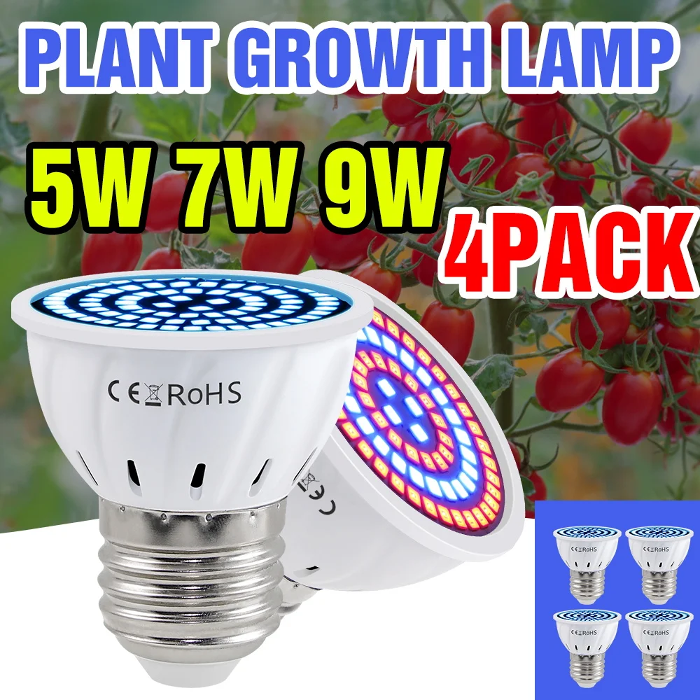 4 Pack LED Full Spectrum Grow Light Bulb E27/E26 Plant Lamp GU10 For Indoor Succulent Potted Flower E14 MR16 GU5.3 220V 5W 7W 9W
