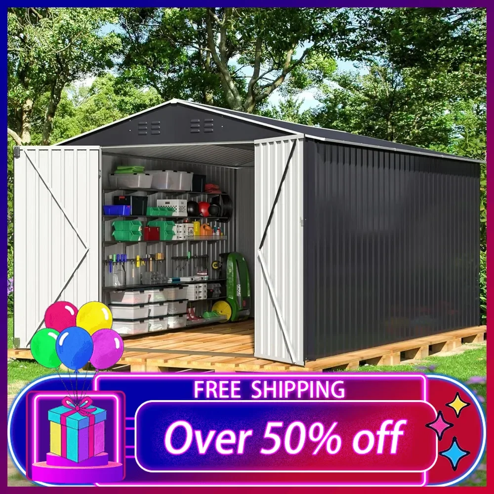 

8 x 12 FT Outdoor Storage Shed, Metal Garden Shed with Updated Frame Structure, Tool Sheds for Backyard Garden Patio Lawn Black