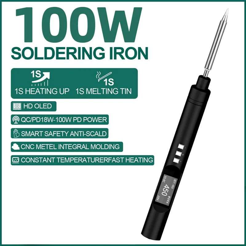 AF89-1Set PTS200 V2 PD 100W Electric Solder Iron Portable Black Support PD3.0 Firmware Upgrade , B2 Tip