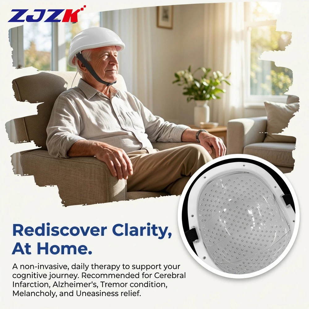 ZJZK 1070nm Photobiomodulation Helmet Near Infrared Therapy Brain Light Therapy Device 1-20000Hz Adjustable for Insomnia Stroke
