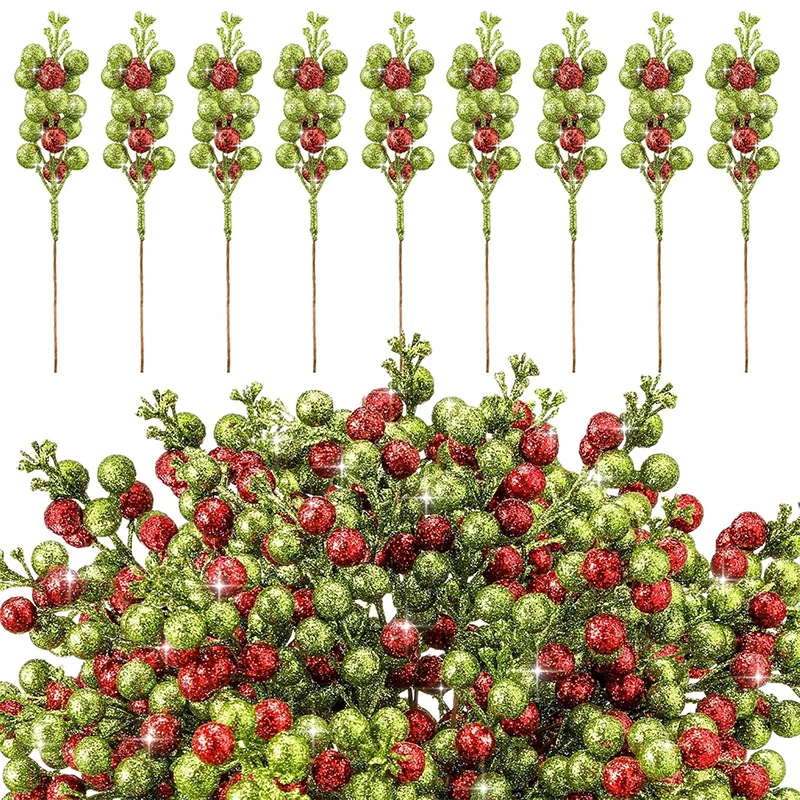 

5Pcs Christmas Decoration Red Green Artificial Berry Bouquet Xmas Tree Ornaments for Home Decor New Year 2025 Party Supplies