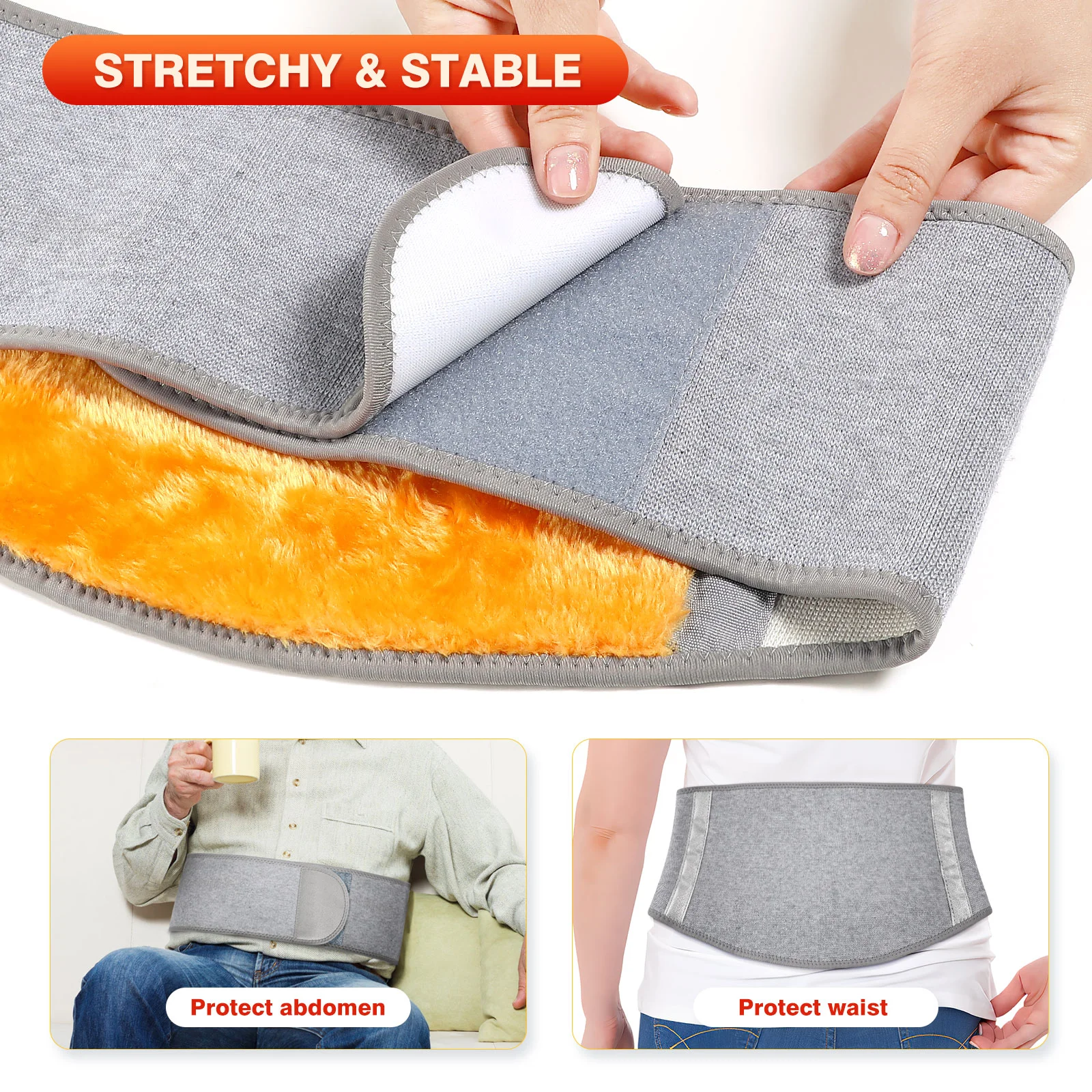 Thicken Plush Waist Warmer Thermal Lumbar Support Cozy Warm Abdominal Protector Stomach Wrap Belt Band Brace (Size XL)