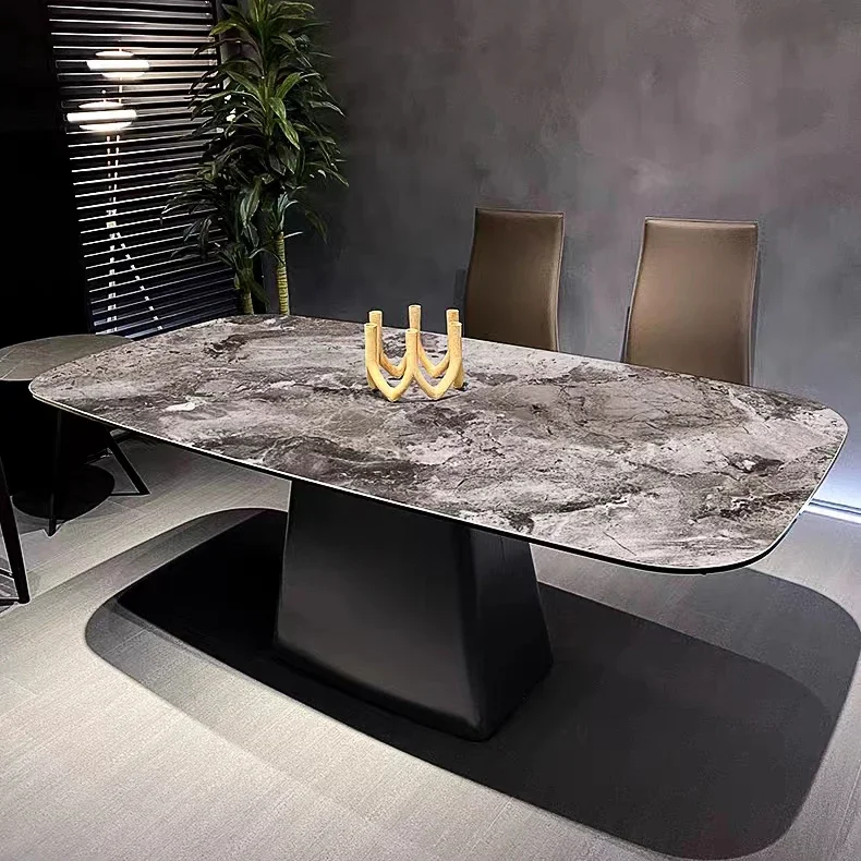 Fancy Design Luxury Golden Stainless Steel Dining Table Villa Modern Dining Room Table Set With Marble Top