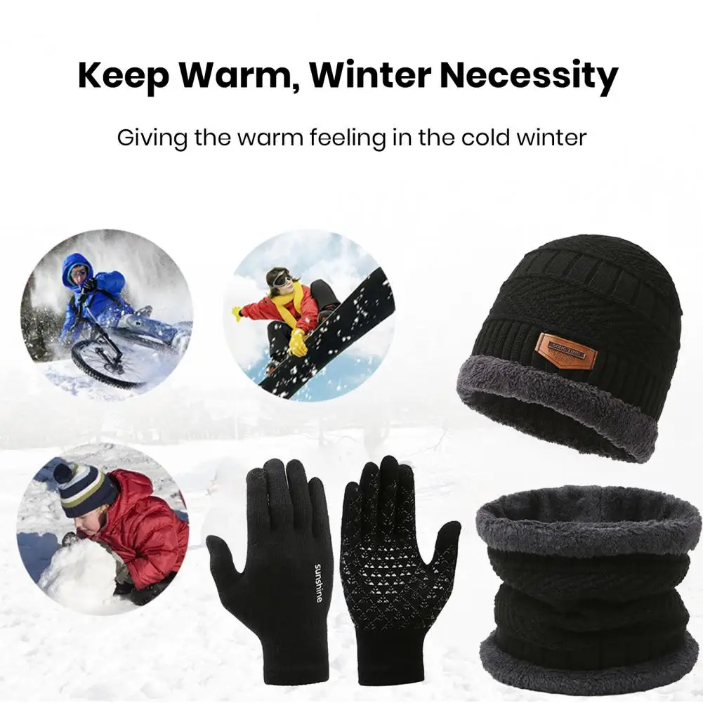 Gorro a prueba de viento, bufanda, conjunto de guantes, acogedor conjunto de accesorios de invierno, gorro tejido, bufanda, guantes para hombres,