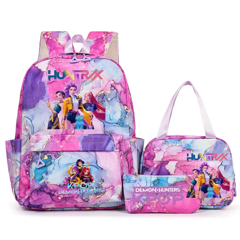 Mochila K-Pop Demon Hunters, 3 peças, mochila escolar para meninos e meninas, mochila para laptop, adolescentes, meninas, mulheres, mochila escolar estampada