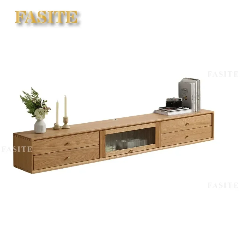 For Living Room Solid Wood TV Cabinet Double Layer Drawer Wall Mounted Storage Locker Simple Design Small Apartment Space