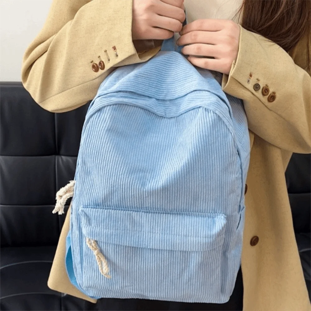 Lightweight Corduroy Backpack Solid Color Harajuku Students School Bag Large Capacity College Style Students Daypack Men