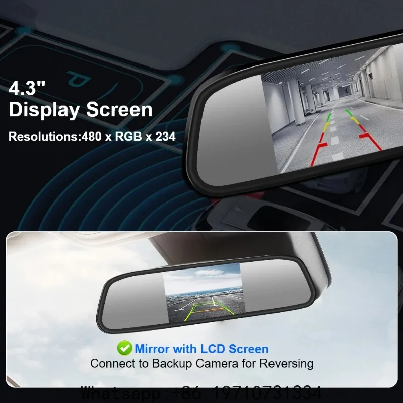 LCD Color Monitor 4.3 Inch Rearview Automotive Accessories Car Rearview Mirror Display HD Video Auto Parking Monitor