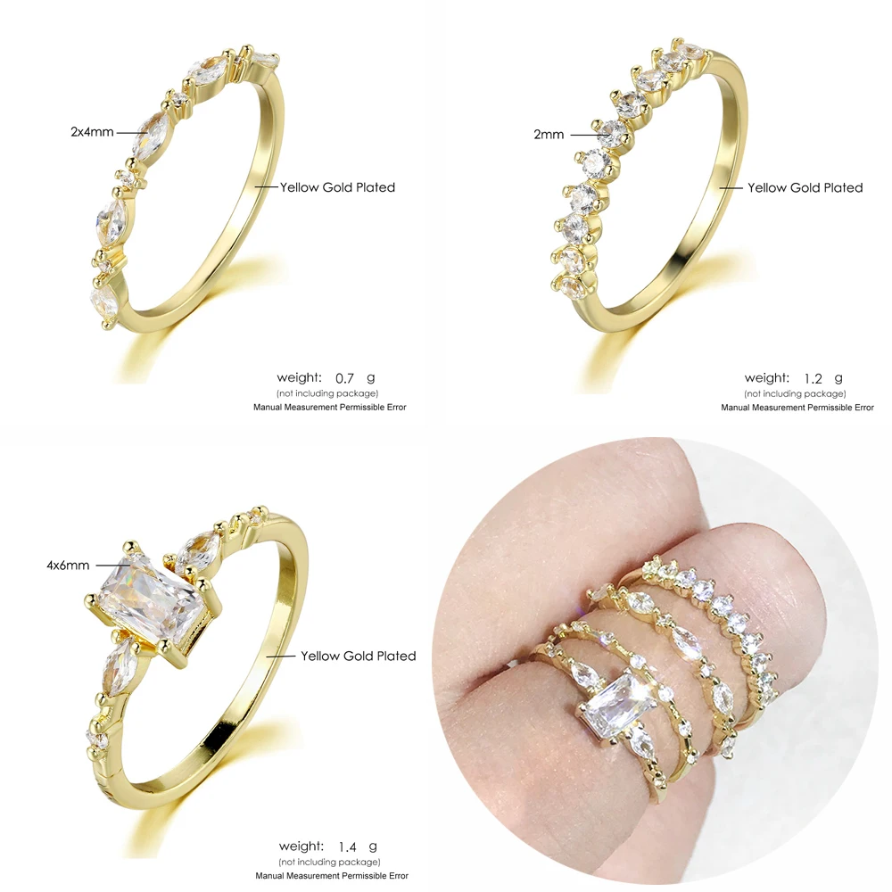 Ins Style Dainty Rings For Women Kpop Geometric Cubic Zirconia Gold Color Fashion Finger Jewelry Wedding Party Girls Gift KAR221