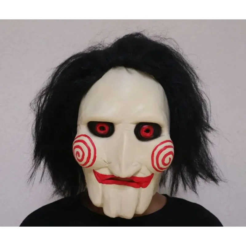 Movie Saw Chainsaw massacre Jigsaw Puppet Masks Latex Creepy Halloween Clown mask Scary prop unisex party cosplay supplies MS477