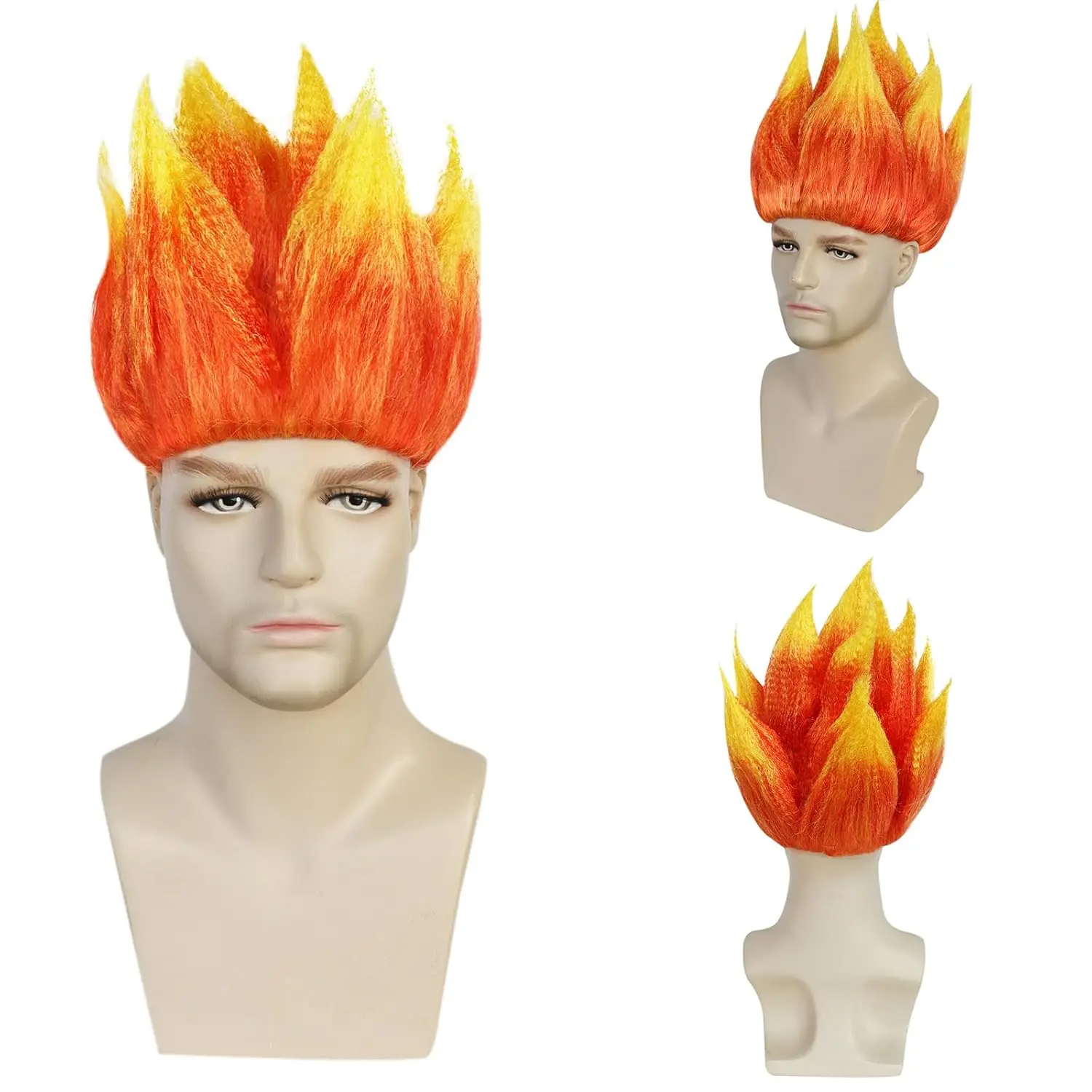 Angry Wig Flame Fire Short Red Ombre synthetic Wig for Men Women Halloween&Christmas Costume for Cosplay Party Flame Shape