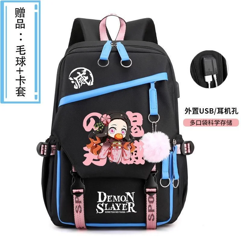 Demon Slayer Cartoon Backpack Teenarge Schoolbag Girls Boys USB Charge Port Fashion Shoulder Laptop Bag Outdoor Travel Mochila