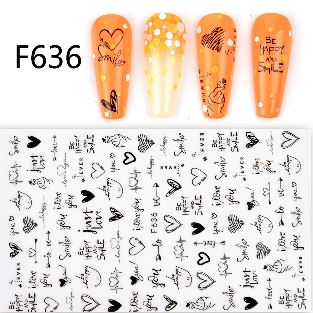 Black and White Love Flowers Line Art 3D Stickers Nail Decals Nail Art Accessories Butterfly Rose Nail Stickers Nail Sliders