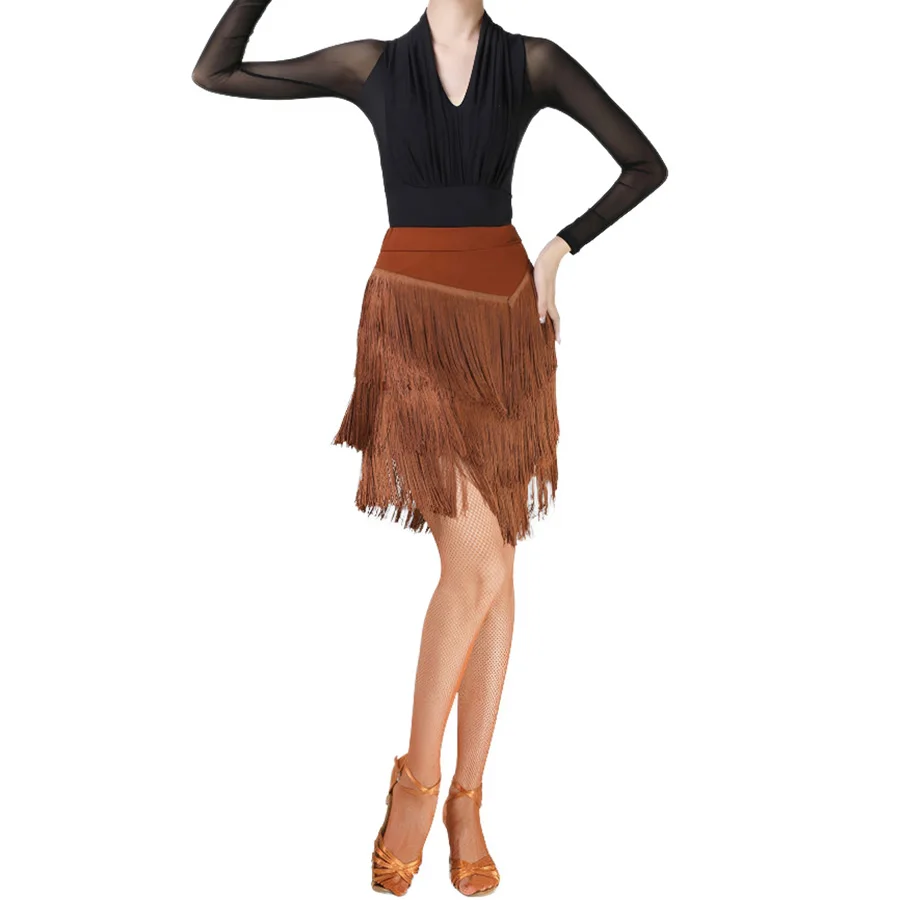 Latin Dance Skirt Line Dance Bottoms Adult Practice Suit Tassel Skirt F-length Cetition Performance Clothing Square Dancing Fros