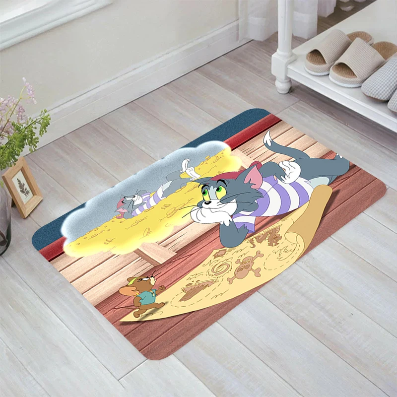 Funny Cartoon T-Tom and J-Jerry Floor Mat Doormat Entrance Door Room Rugs Home Kitchen Rug Carpets Balcony Foot Carpet Mats Bath