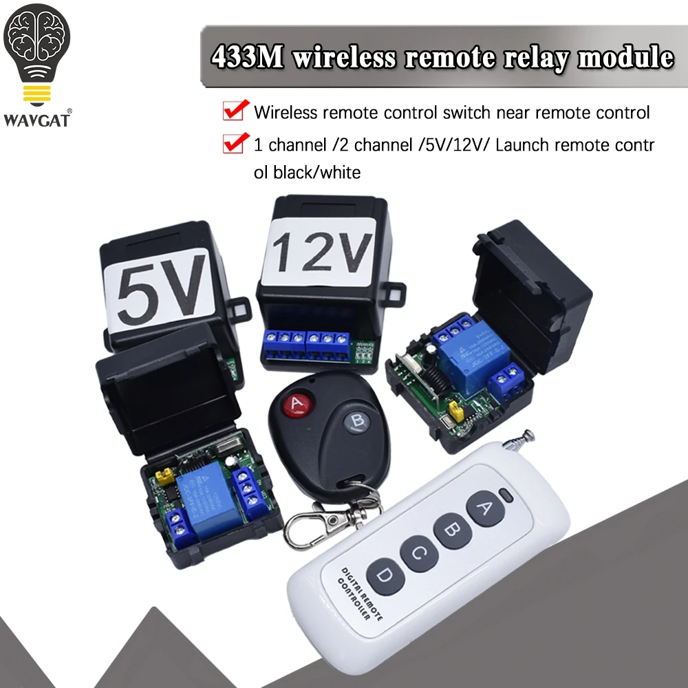 433M Universal Wireless Remote Control Switch Electric Access Control DC 5V 12V 1 Way 2 Way Relay Receiver Module + Transmitter