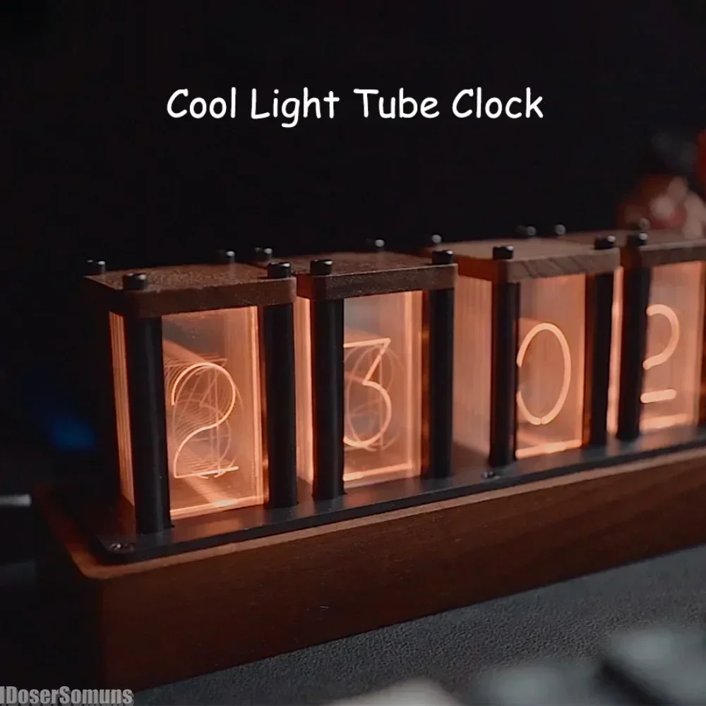 

Vintage Glow Tube Clock - LED Luminous Tube Clock Retro RGB Pseudo Diy Desktop Ornaments Creative Digital Display for Girl Gift