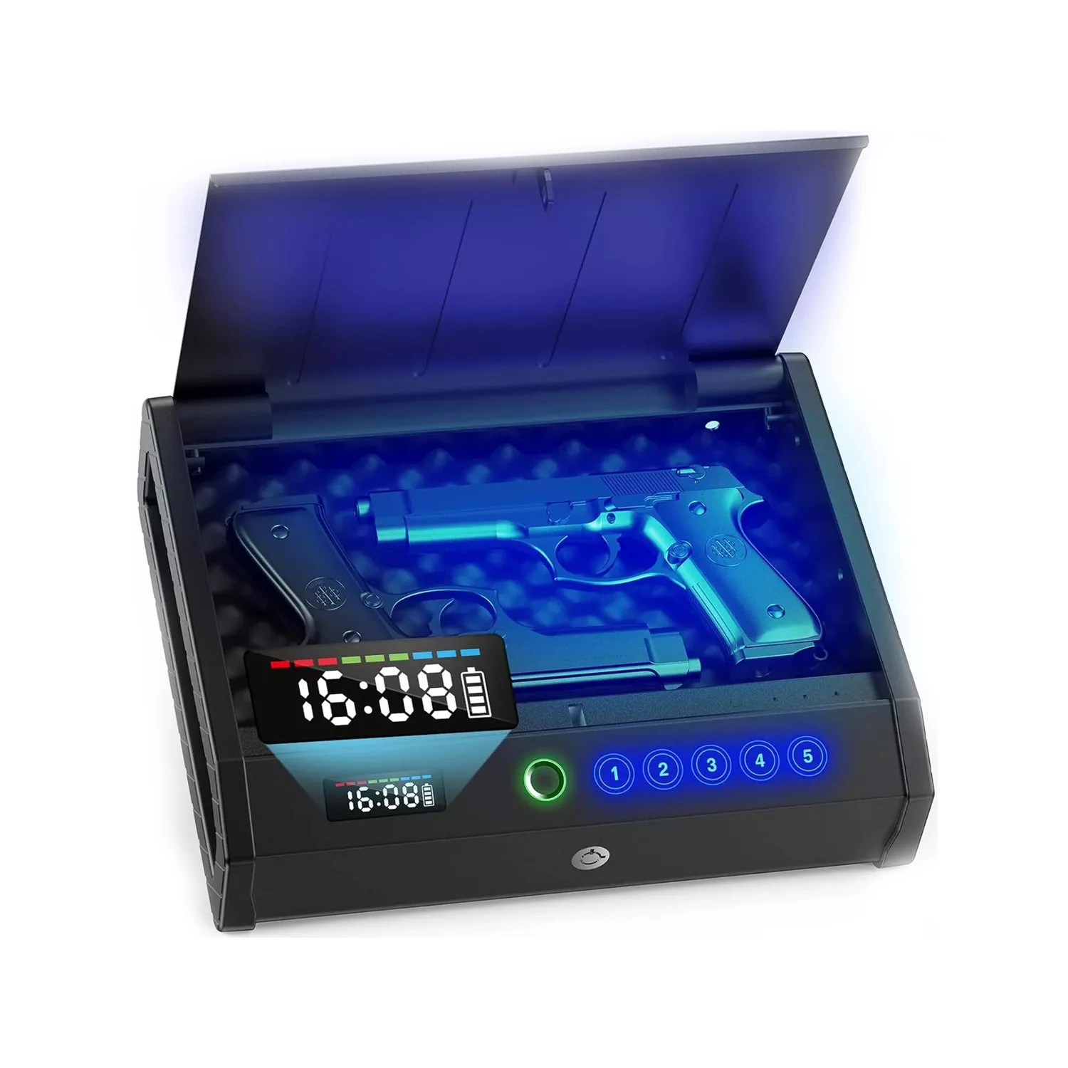 Large Biometric Fingerprint Handgun Safe for 2 Pistols Internal Light & Silent Mode Home Safety with Emergency Power Supply