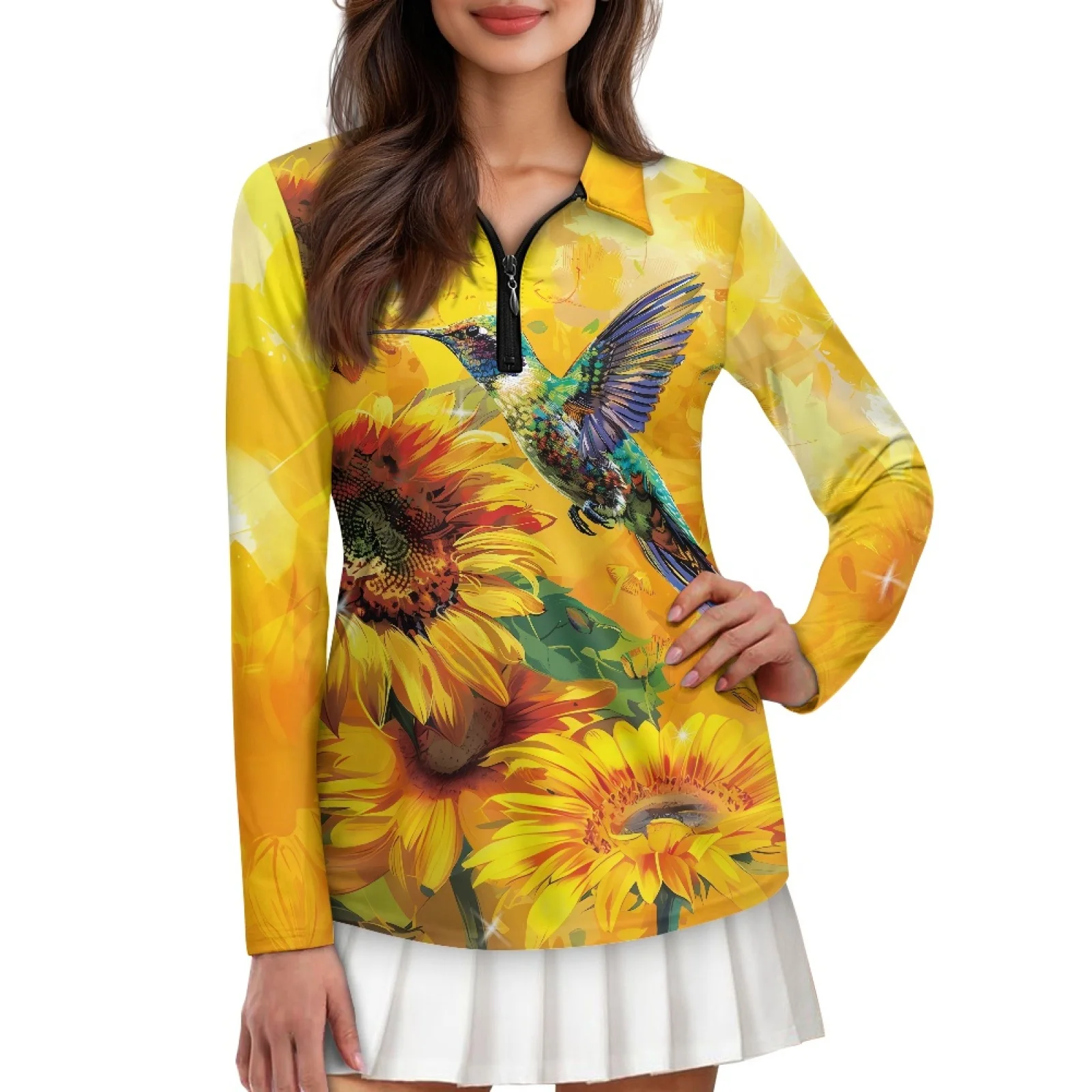 PENSTROLL Hummingbird Womens Moisture Wicking Golf Shirts for Women Comfortable Athletic Outfits for Badminton