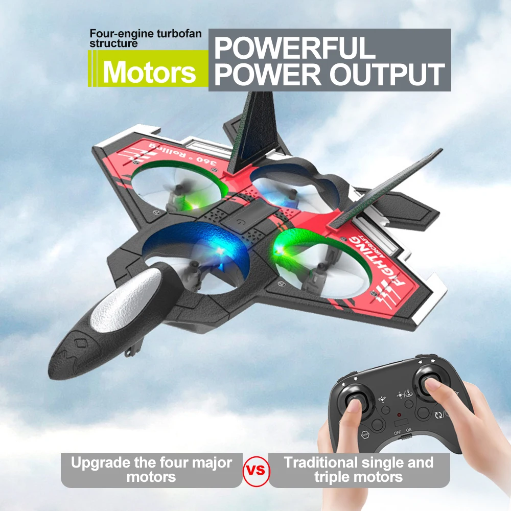 Avião RC de drone de quatro eixos com luz para crianças e iniciantes, helicóptero Quadricóptero RC com flutuação automática, ótimo brinquedo de presente para menino