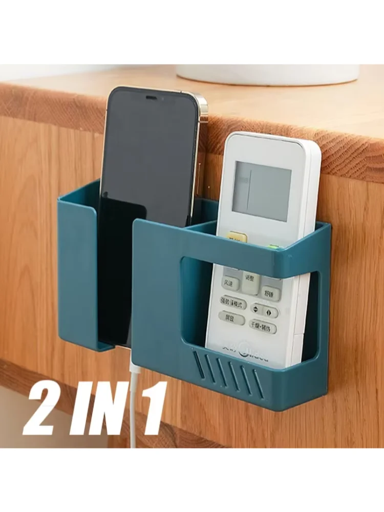 2 In 1 Wall-mounted Mobile Phone Remote Control Storage Box Multifunctional Punch-free Storage Rack Wall Debris Storage Holders