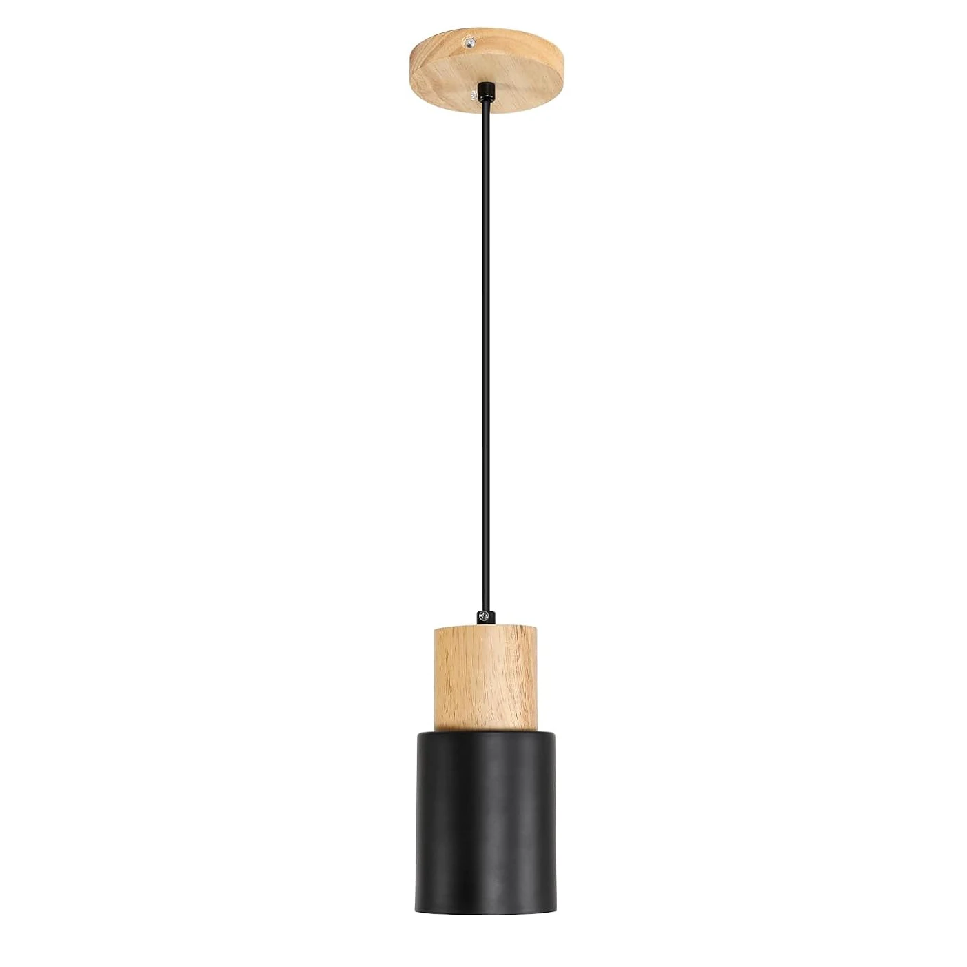 Industrielle Pendelleuchte, E27 Vintage Metall und Holz schwarz Deckenleuchter Pendelleuchte für