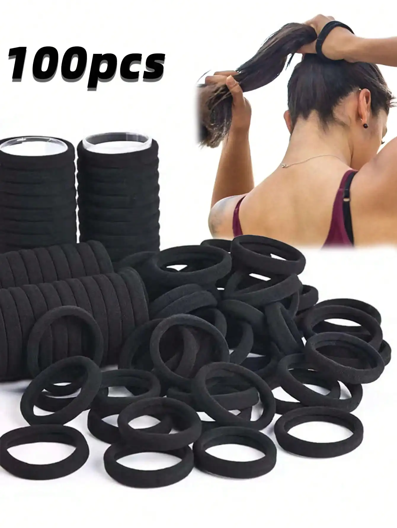 

100pcs Thick High Elastic Black Hair Scrunchies Simple Fashion Hair Ties Ponytail Holders for Women Daily Wear & Gift