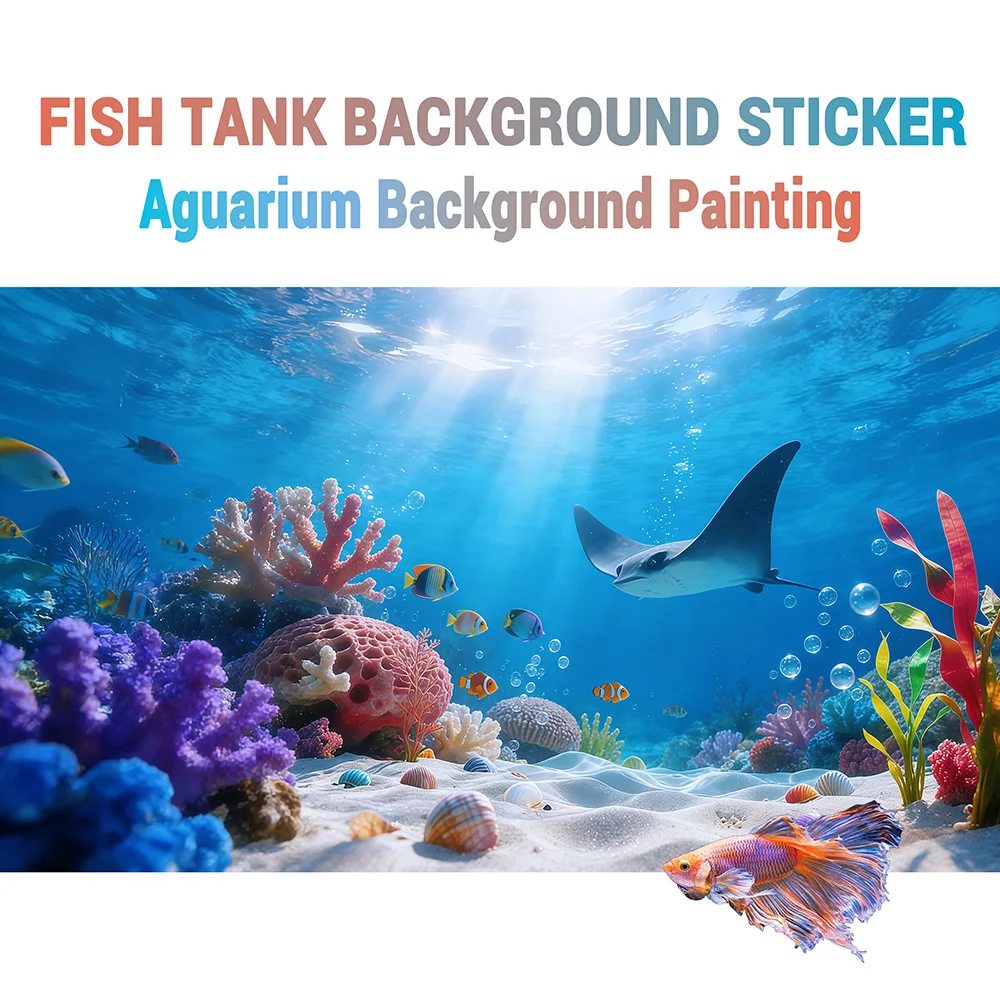 Aquarium Background Sticker,  Sunshine Coral , Self-Adhesive Flat Sticker for Fish Tank & Reptile Terrarium