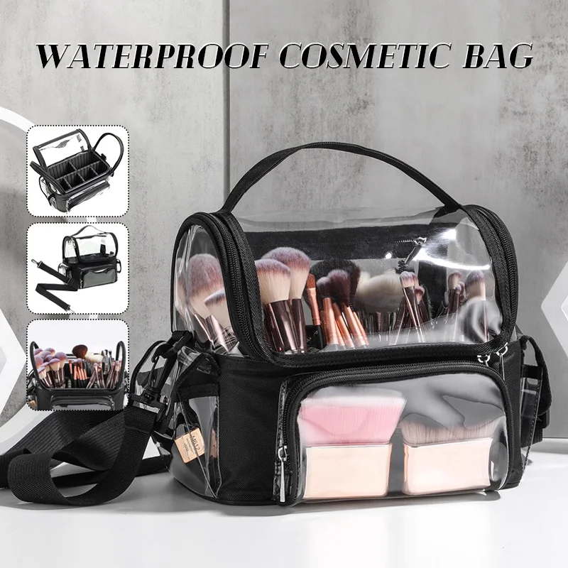 

Large Capacity Makeup Bag with Adjustable Dividers Professional Cosmetic Organizer for Makeup Brushes, Eyeshadow Palettes