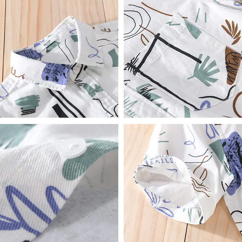 Summer Casual Beach Style Printed Short-sleeved Men Shirt Comfortable Loose Versatile Cardigan