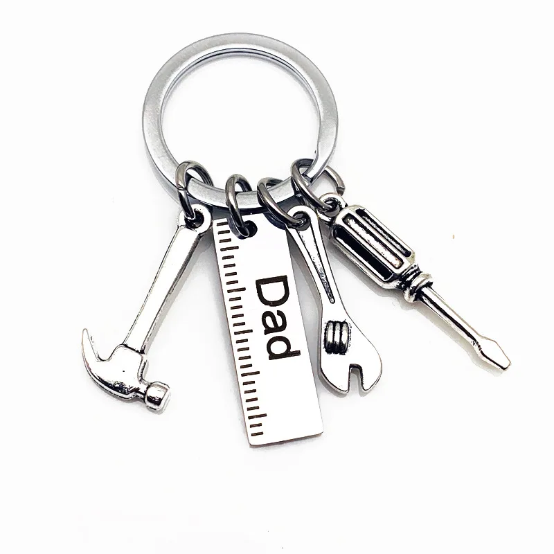 Stainless steel keychain, hammer, screwdriver, wrench, tools, Father's Day gift