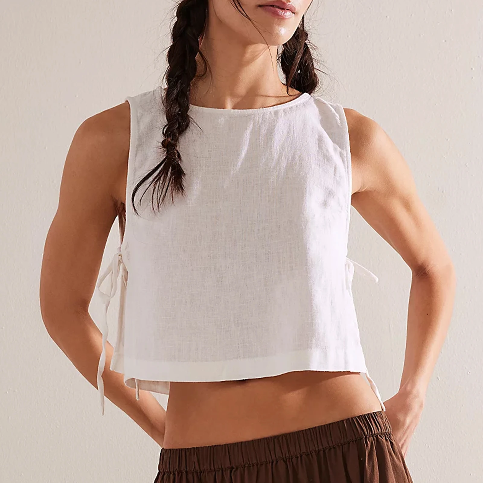 

Side Hollowed-out Sleeveless Tops Woman White Sexy Crop Tops Summer Casual Tank Tops 2025 Loose Breathable Women's Tank Top