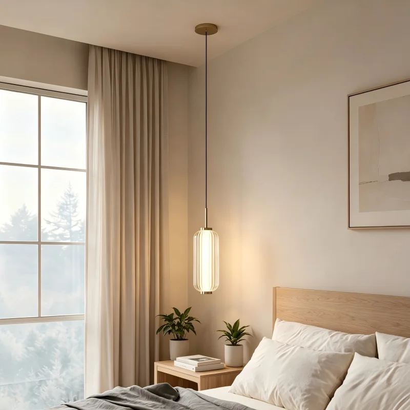 Postmodern Minimalist Long Glass Pendant Lamp American Retro Style Restaurant Bedside Light for Exhibition Room Kitchen Island