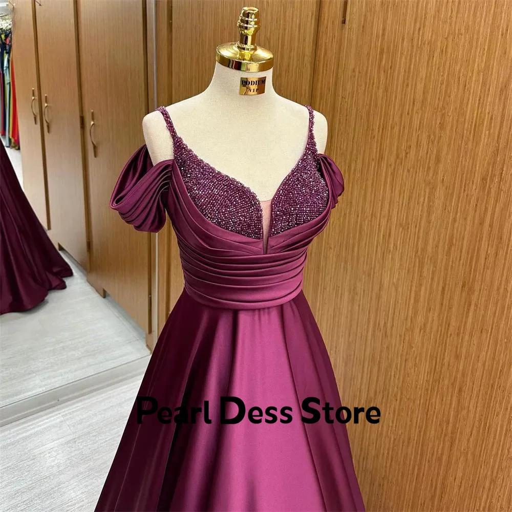 Pearl Satin Prom Dress Es Beads Women Evening Dress Luxury 2024 Dubai Special Occasion Dresses for Formal Occasions Line A Party