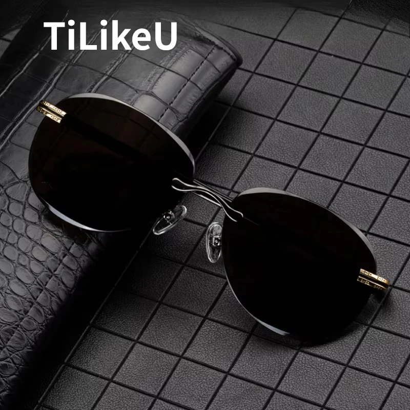 

2025 New Rimless Cut edge Glass Tea Lens Anti-Scratch Pilot style Sunglasses UV400 Men's Personalized Luxury Designer Eyewear