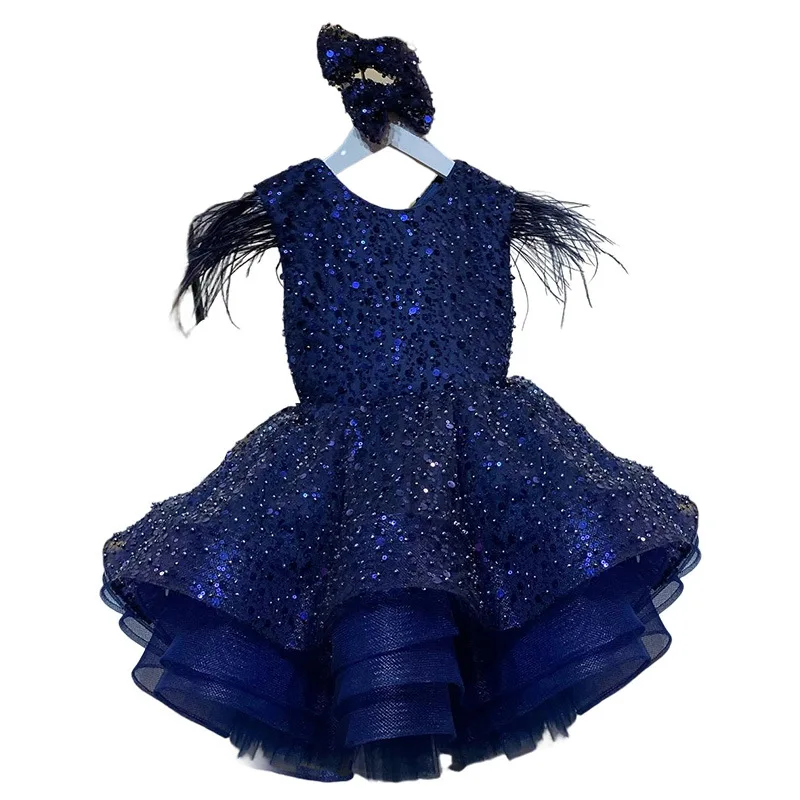

2025 Blue Sequin Tutu Dress for Girls Sparkling Princess Gown with Tulle Skirt for Toddler & Kids European Style Girls Dress