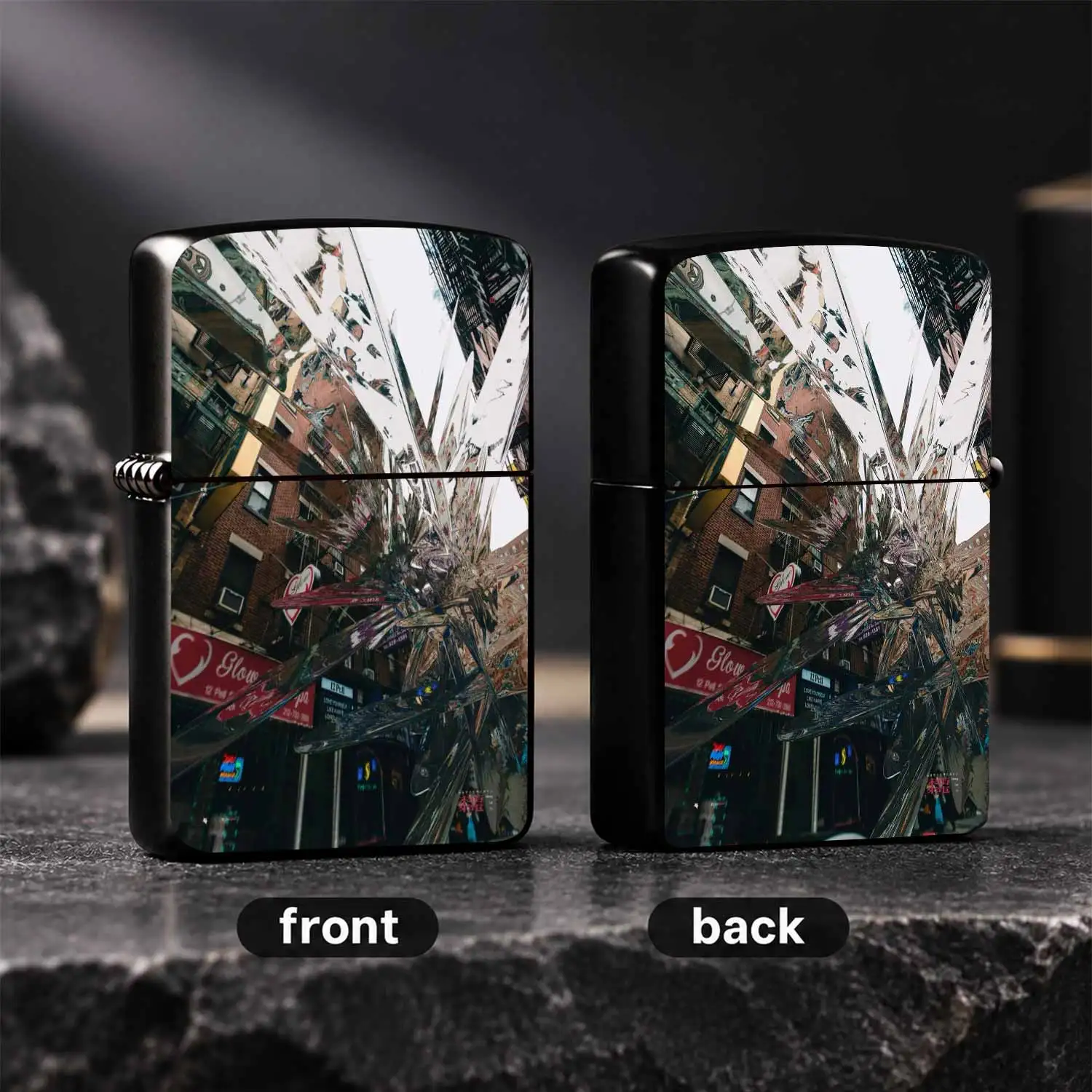 Creative Street Mirror Art Printed Windproof Lighter, Portable Stylish Lighter Suitable For Daily Use, Outdoor Gathering And Various Scenarios, Durable Exquisite Trendy Daily Item, Ideal Gift Choice For Friends To Show A Humorous And Intere