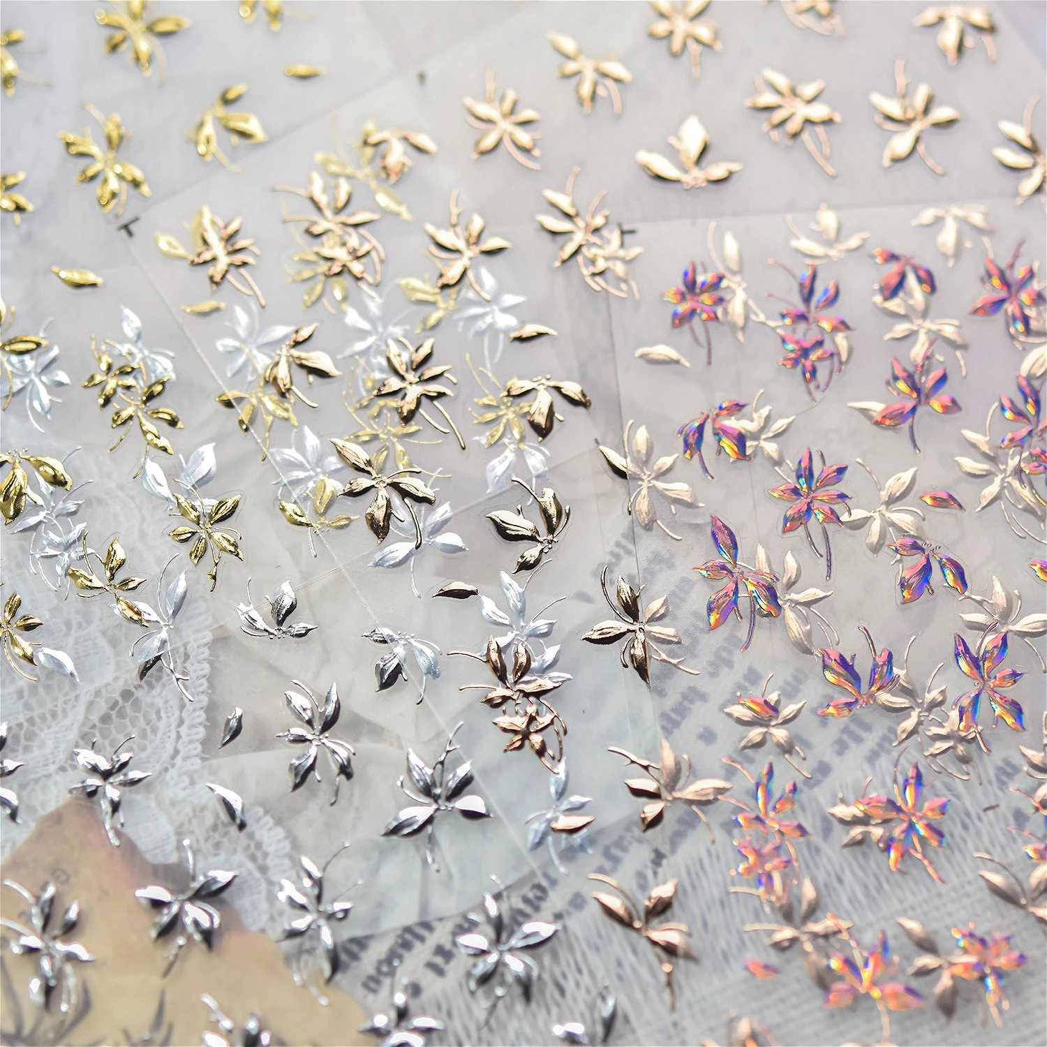 

Silver Pink Rose Gold Gilding Flower Leaves Metal Petal Laser Mini Floral Romantic Leaf Adhesive Nail Art Sticker Manicure Decal