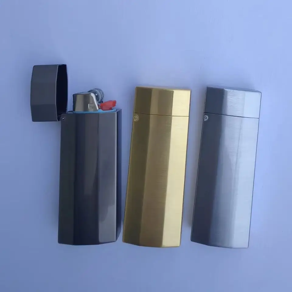 Wholesale Zinc Alloy Lighter Case For Bic J5 Mini Lighter Vintage Lighter Holder Creative Flip Cover Protective Shell wholesale