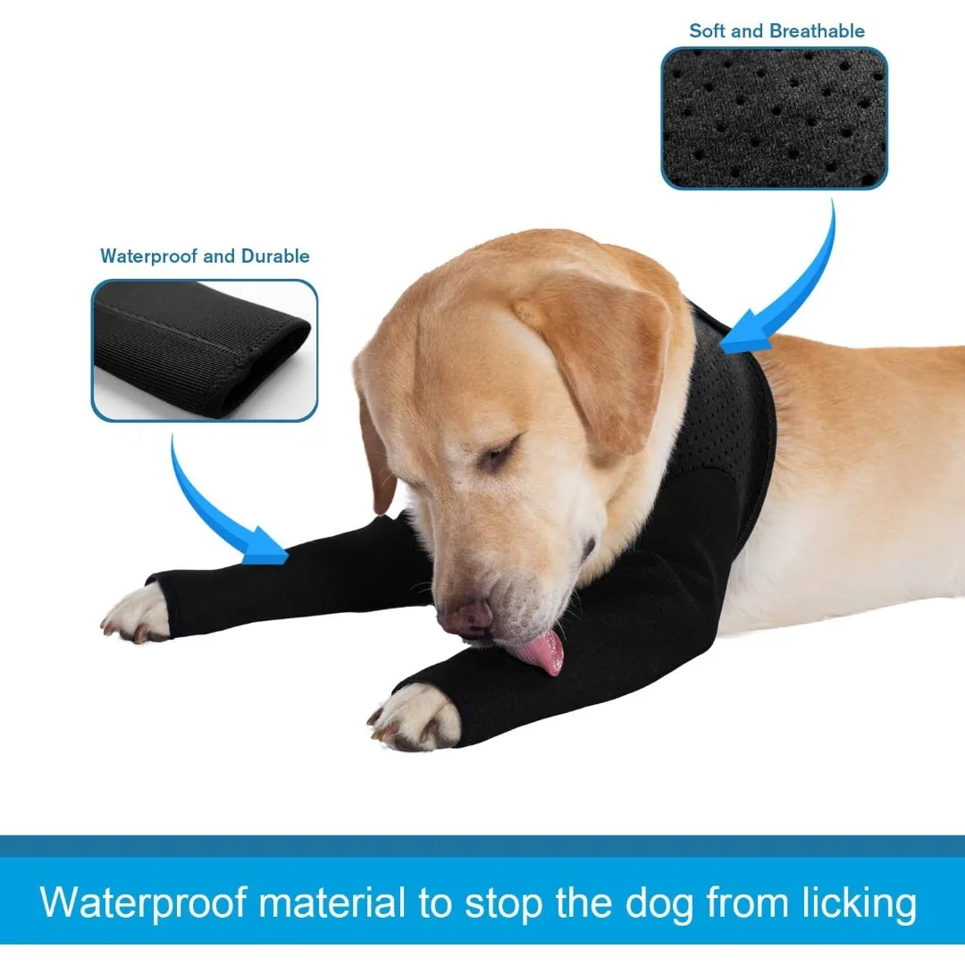 Dog Recovery Sleeves, Abrasion Resistant Dog Elbow Recovery Brace, Waterproof Pet Wounds Pads Prevent Licking, Biting (Black, L)