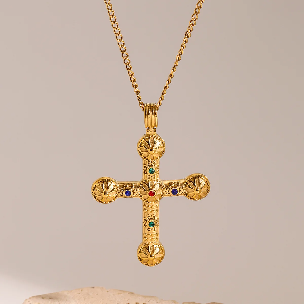 

Stainl Steel Titanium Steel Cross Nelace with Diamond Ele Faionable Sweater Chain Jewelry Accory