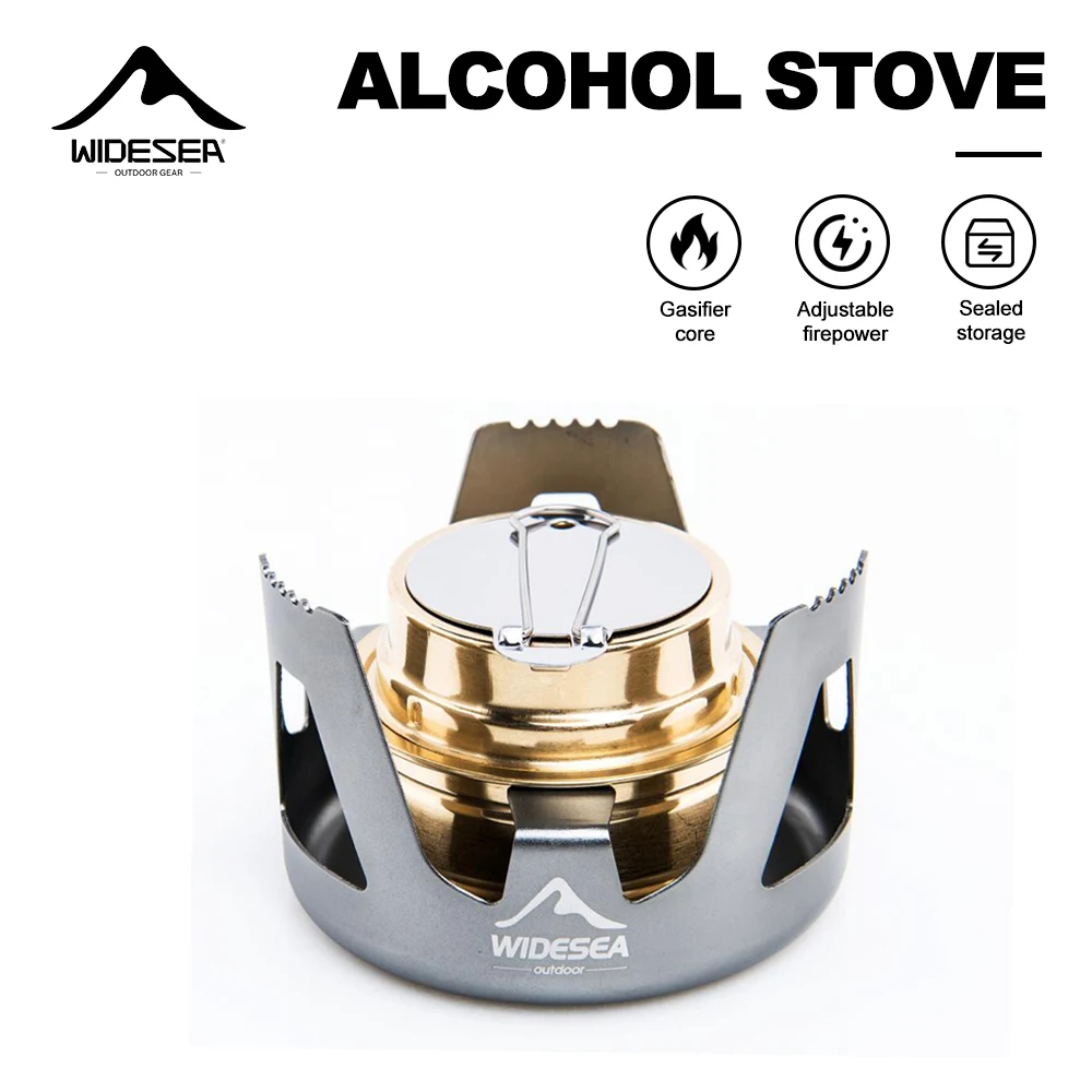 Widesea Alkoholkocher aus Aluminiumlegierung, grau, tragbarer Campingkocher mit Vergaserkern zum Kochen im Freien, Wandern, Picknick, leicht