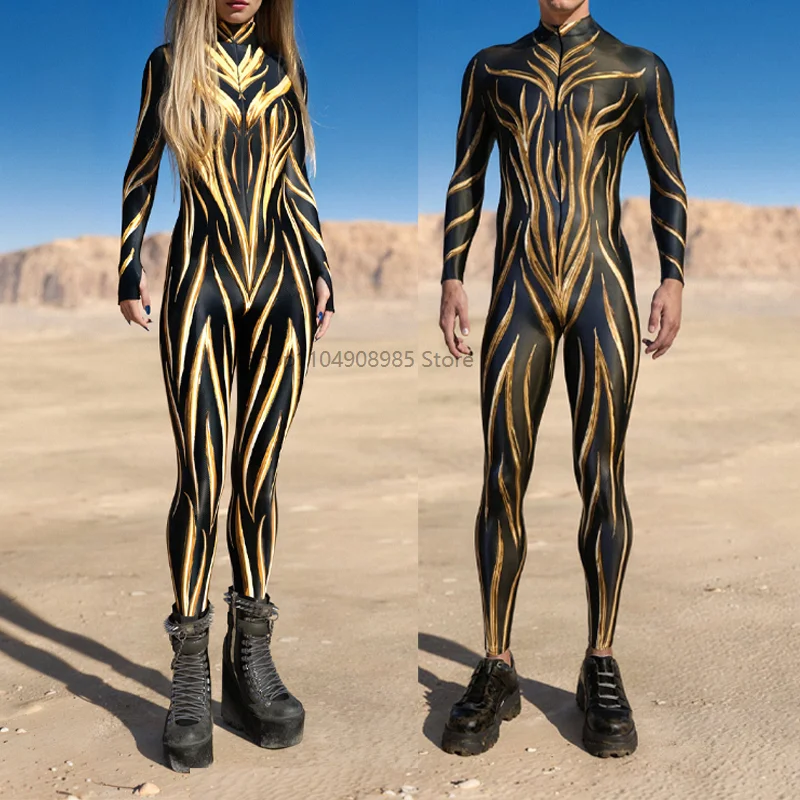 

Halloween Cosplay Jumpsuit Colorful 3d Printing Women Monos Jumpsuit Carnival Party Jet Gold Male Costume Catsuit Rave Outfits