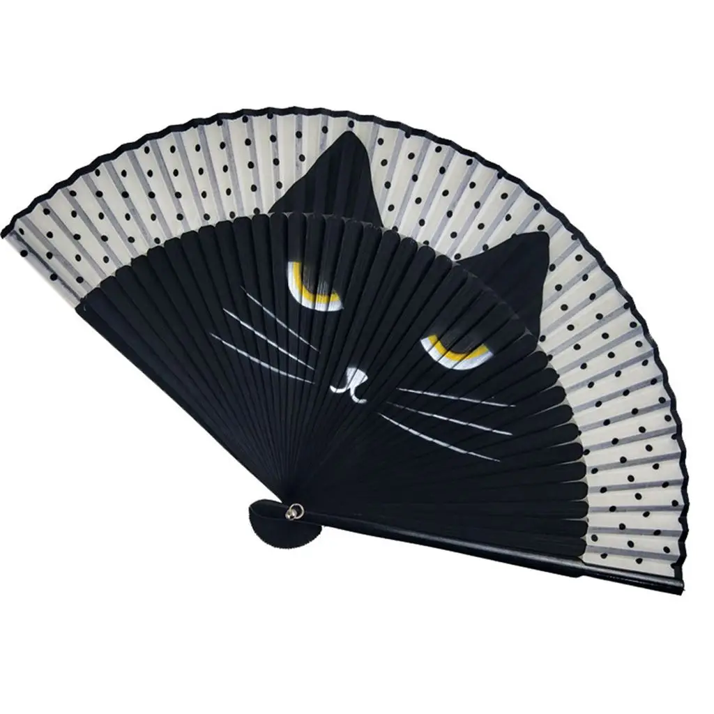 Exiquisite 1 pcs Bamboo Wooden Cartoon Handmade Summer Gift Silk Fan Folding Fan Fan Crafts Home Decoration