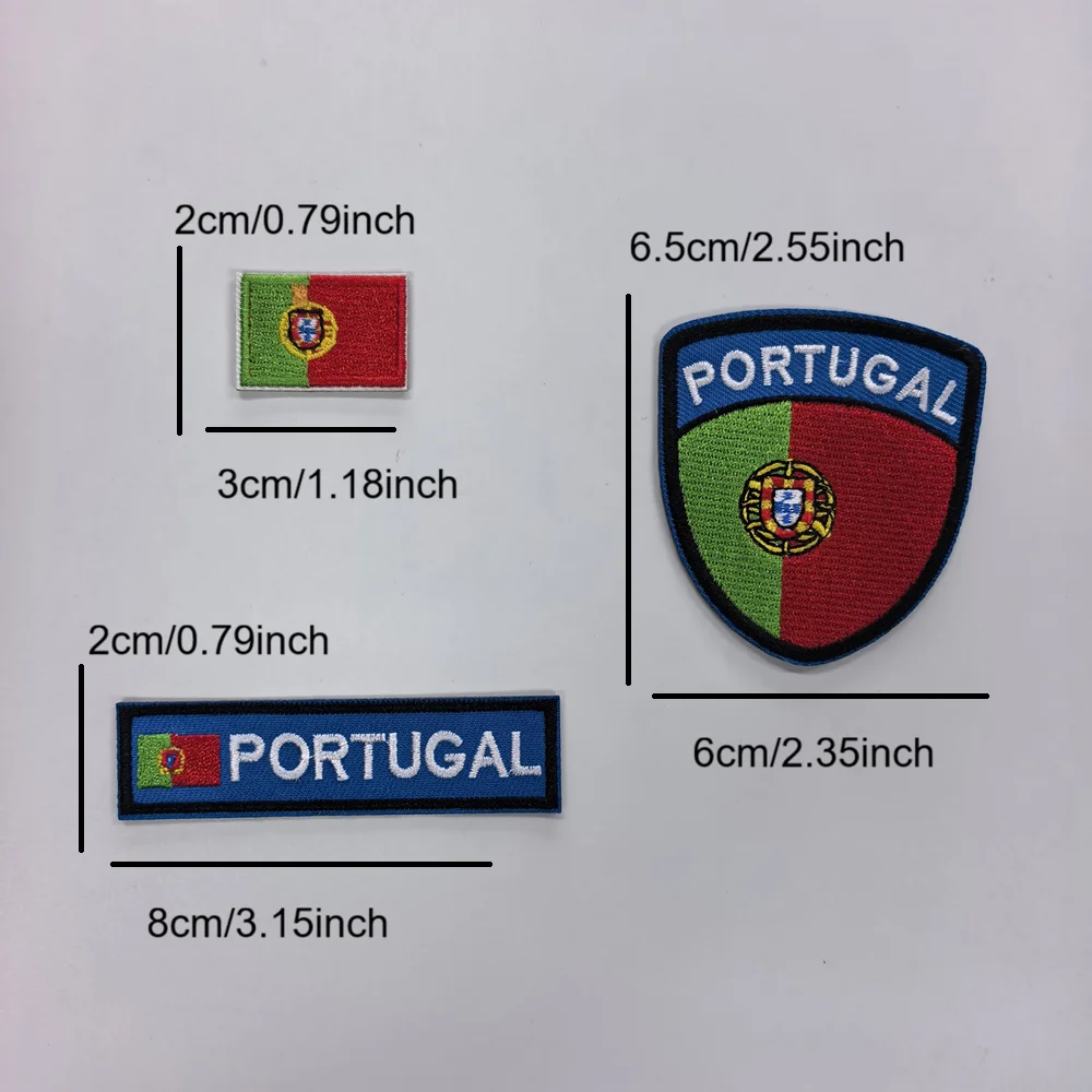 6Pcs 2 Sets Portugal Flag Embroidery Patches Iron On Sew On Portuguese National Flag Badge Applique for Football Jersey Clothes