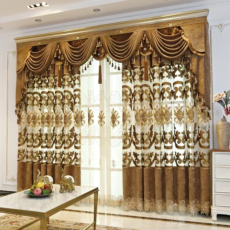 Merci StoreEuropean Chenille Luxury Embroidered Blue Curtains For Living Dining Room Bedroom Balcony Water-soluble Large Hollow