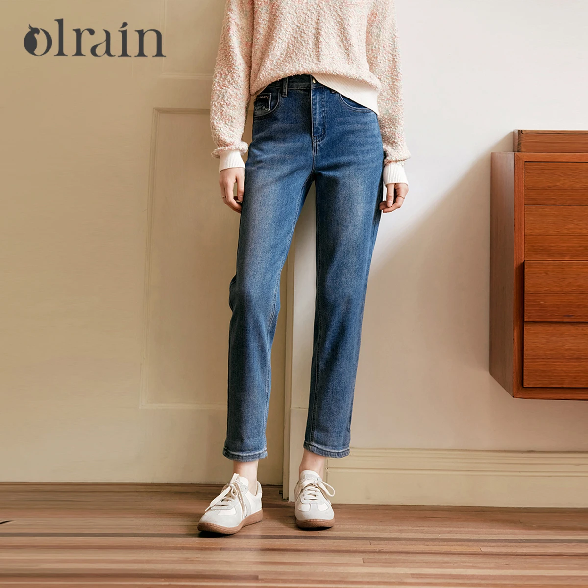

Женские прямые джинсы OLrain из хлопка, осень 2023, однотонные женские уличные брюки-карандаш с высокой талией, женские брюки в полный рост N56QA92961