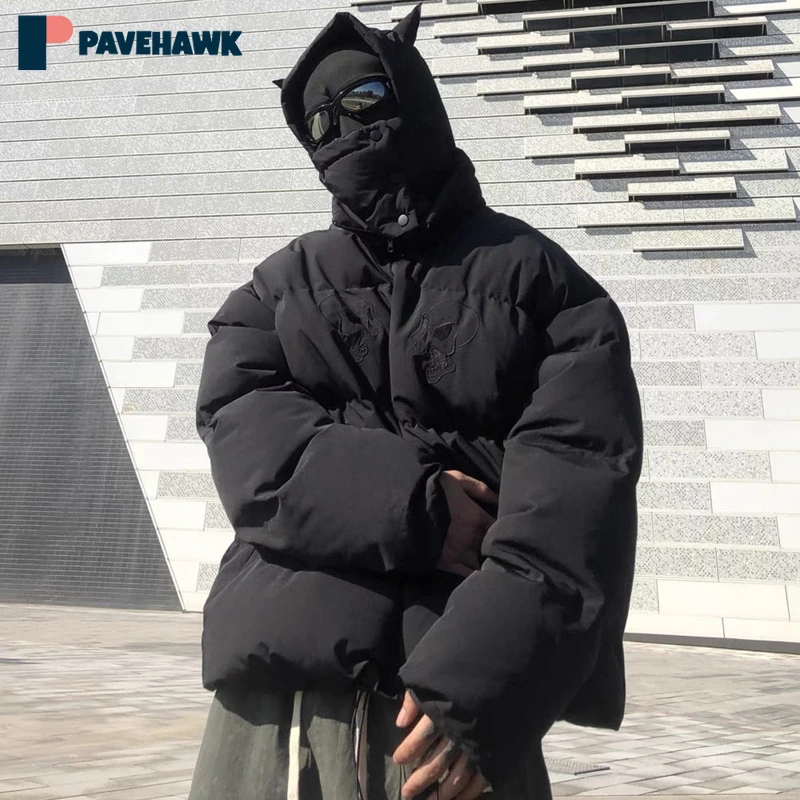 

Devil Horns Masked Hooded Parkas Men Woman Hip Hop Cotton Padded Jackets Streetwear Thicken Warm Winter Puffer Bubble Coats New