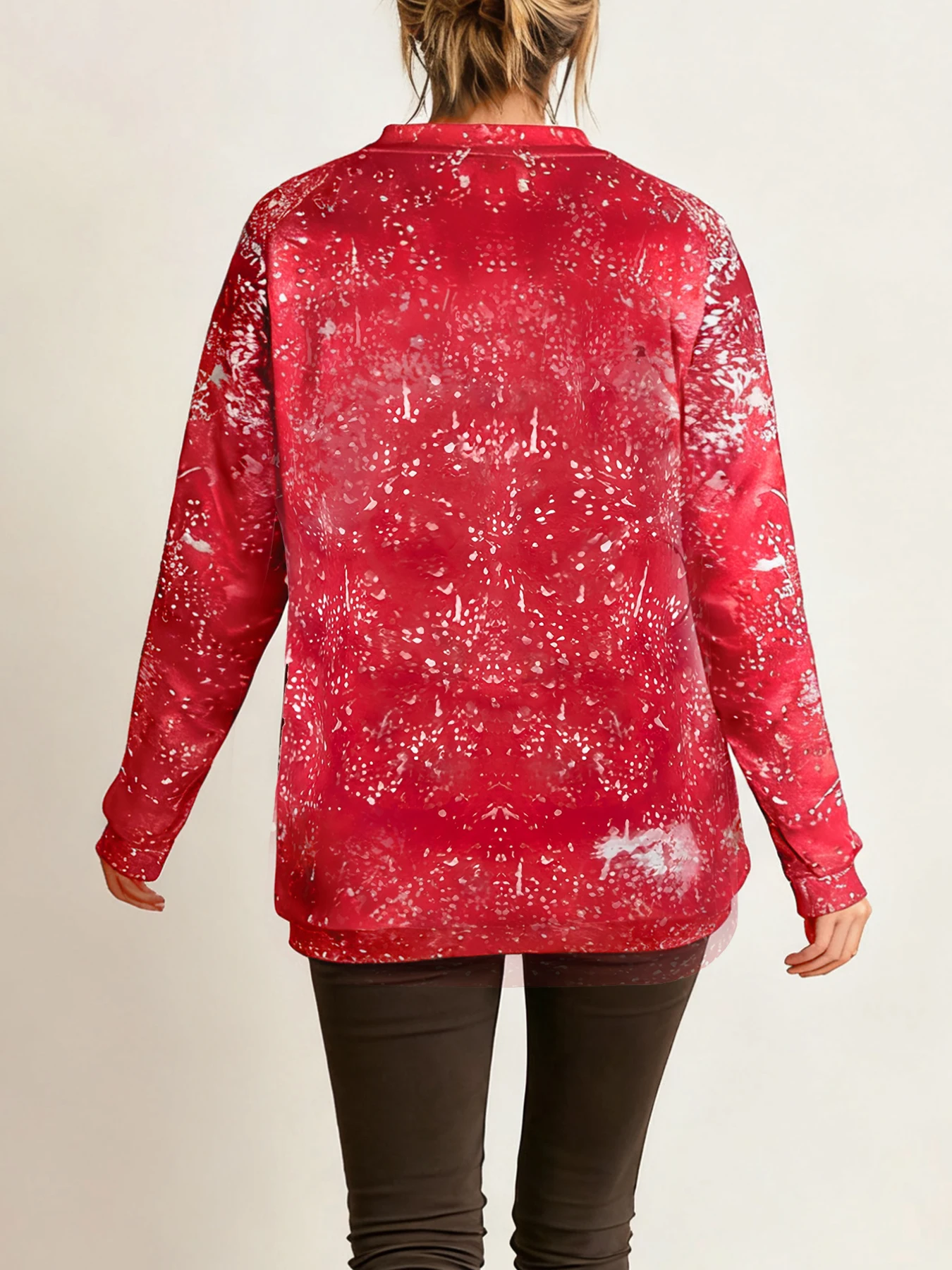 Picture 4: Plus Size Merry & Bright Christmas Tree Bleached Snowflake Print Crewneck Sweatshirt, Loose Long Sleeve Casual Winter Holiday Pu