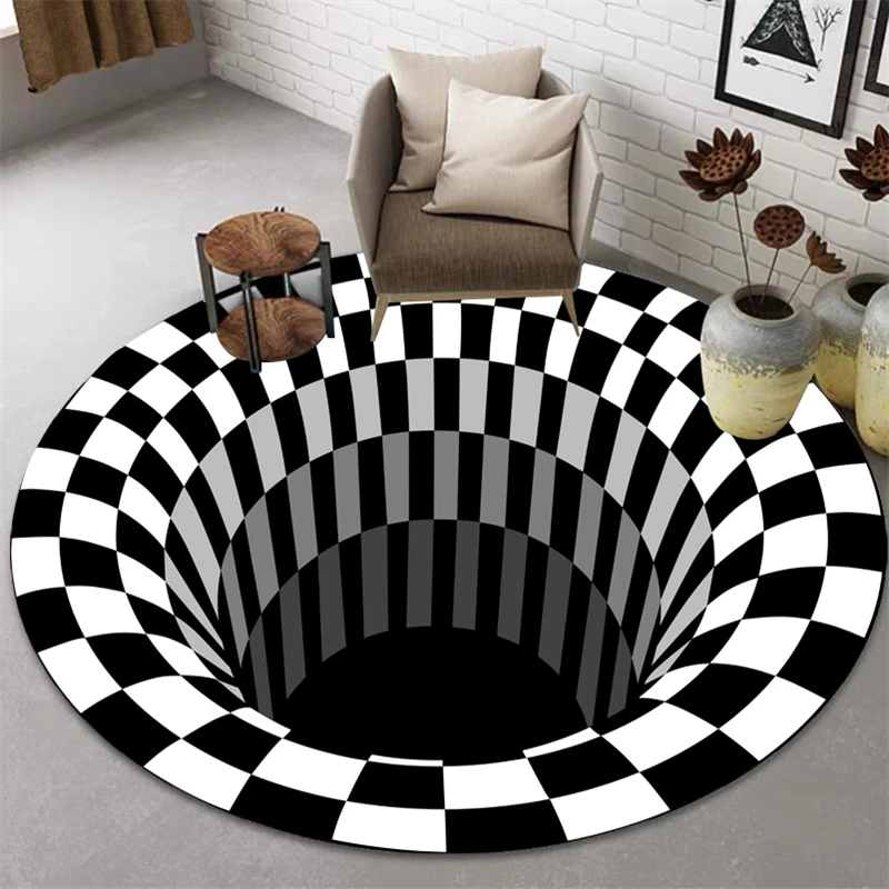 

Hot Sale 3D Vortex Illusion Optical Rug Modern Black Hole Round Rug Living Room Bedroom Non-slip Floor Mat Corridor Bathroom Rug